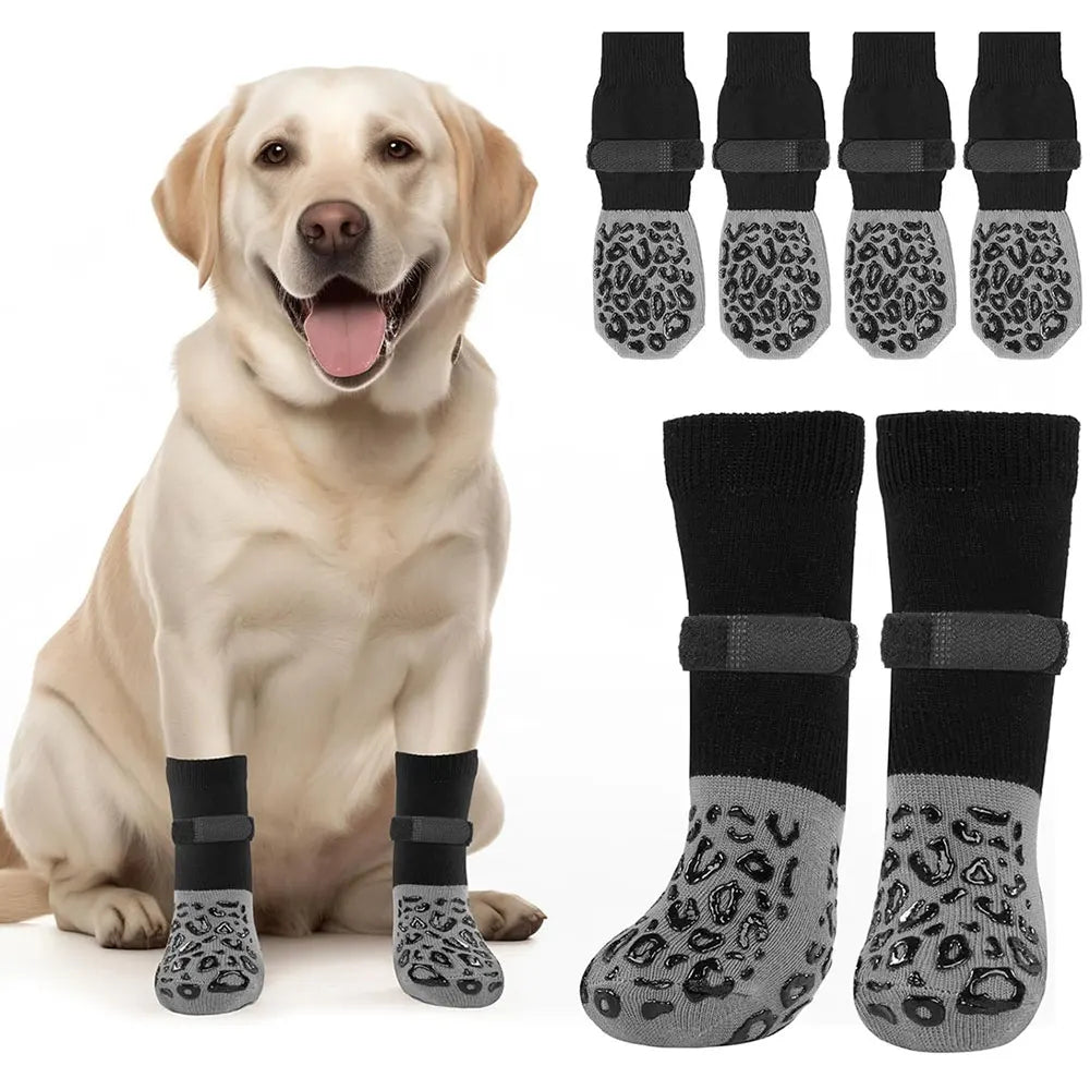 Anti-Slip Dog Socks – Set of 4 with Adjustable Straps