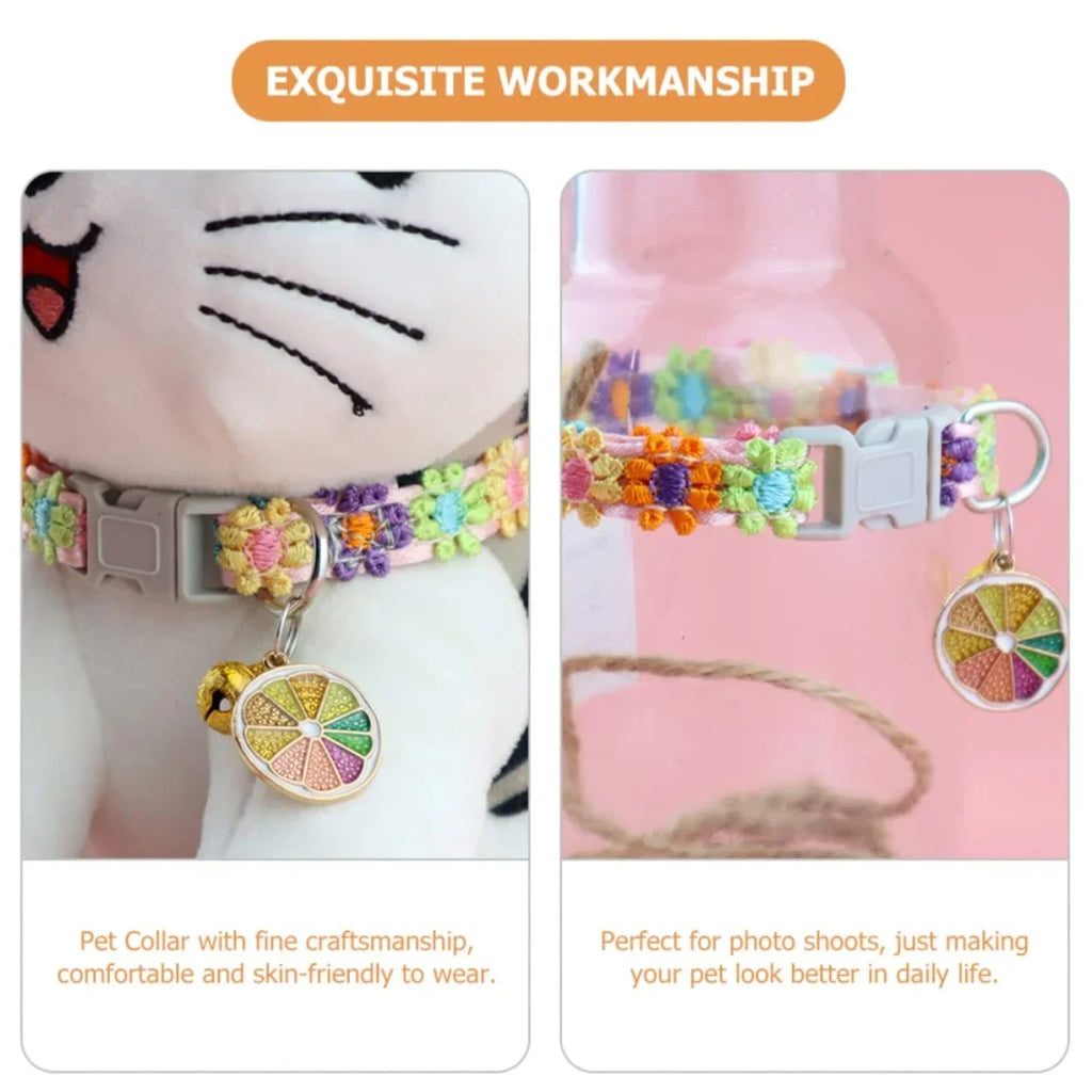 Cherry Blossom Cat Collar – Embroidered Breakaway Collar with Bell