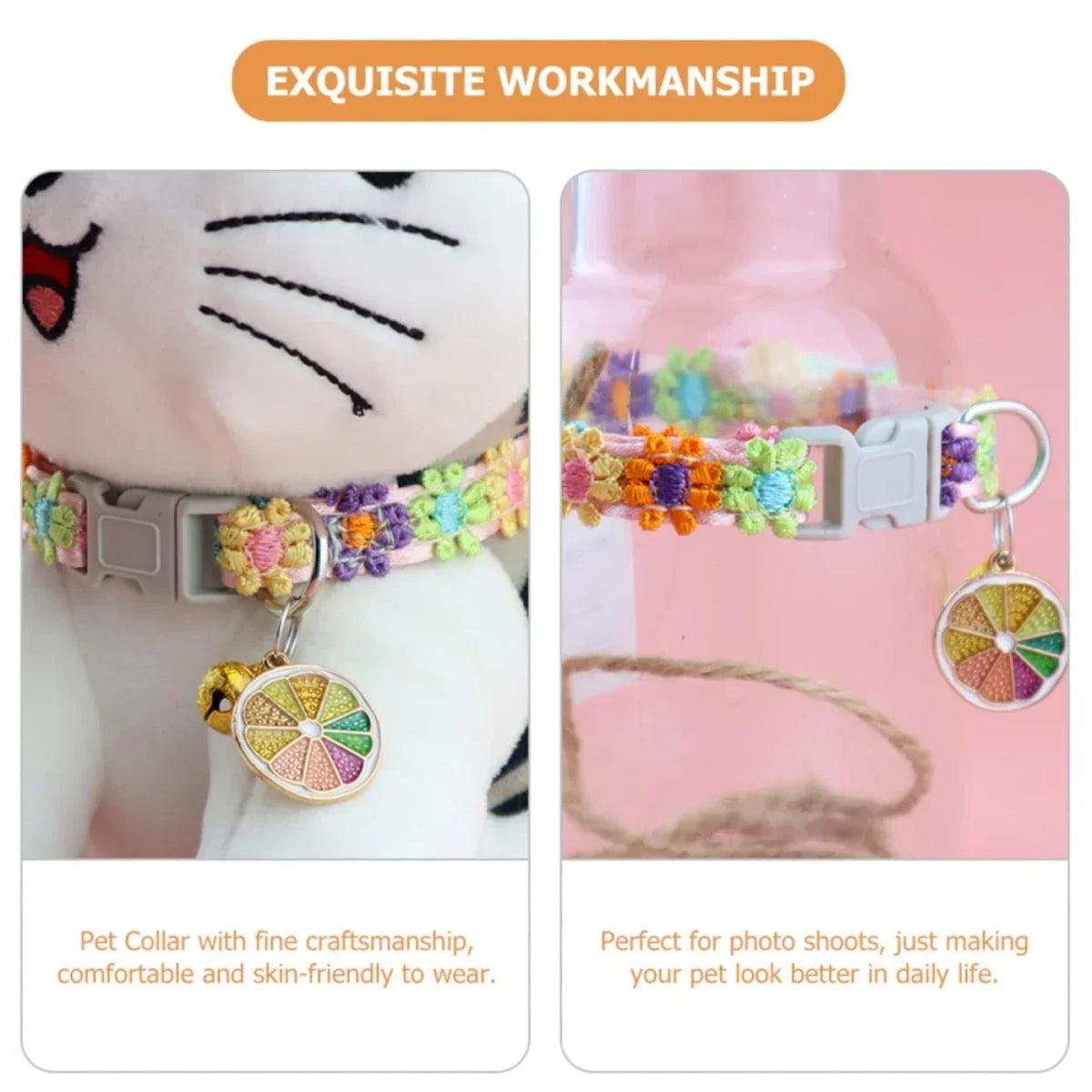 Cherry Blossom Cat Collar – Embroidered Breakaway Collar with Bell