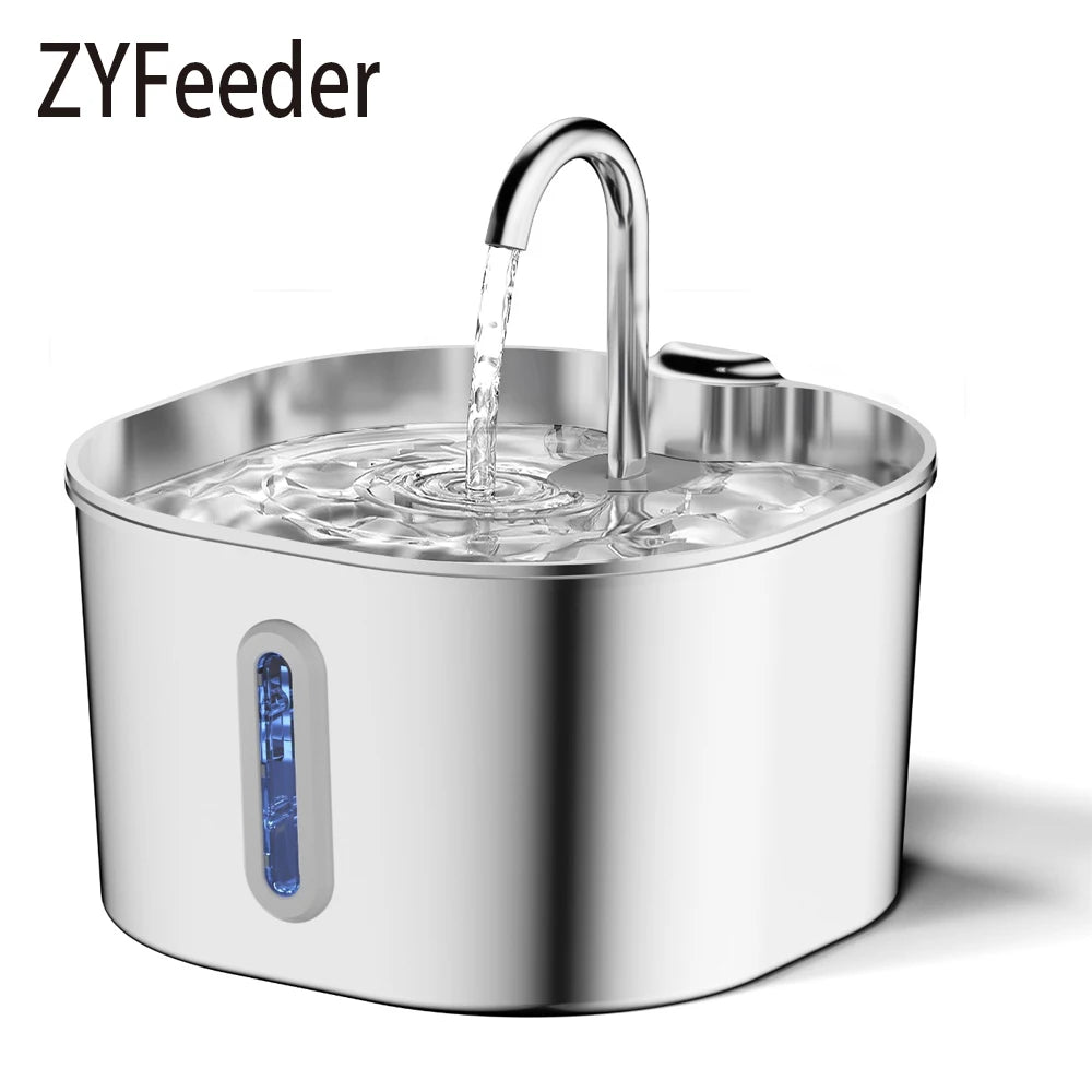 Stainless Steel Pet Water Fountain 2.2L – Quiet USB Drinker
