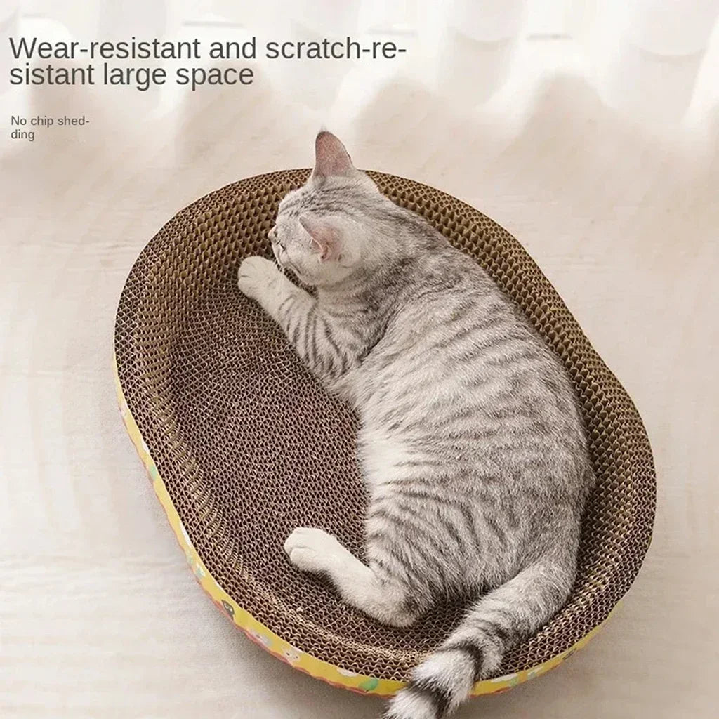 Oval Cat Scratcher Bed – Reversible Corrugated Cardboard Lounger