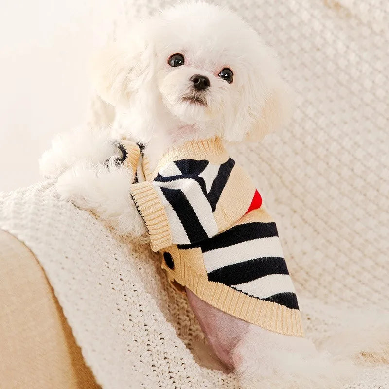 Teddybär-Hundepullover – Gestrickte Strickjacke mit Knopfleiste