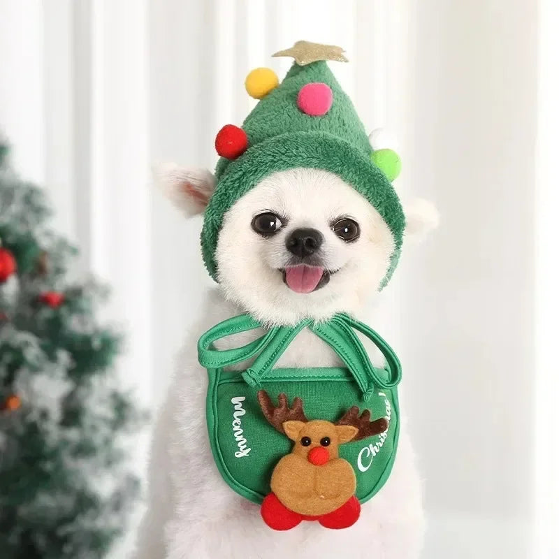 Christmas Pet Hat & Bandana Set – Festive Outfit for Cats & Small Dogs