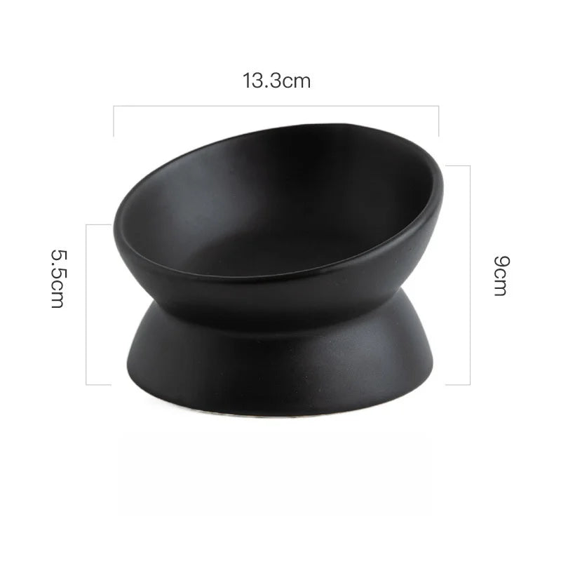 Tilted Ceramic Cat Bowl on Stand