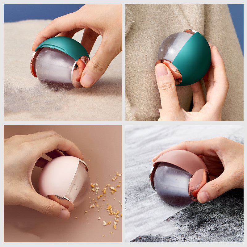 Lint roller ball in use on fabric