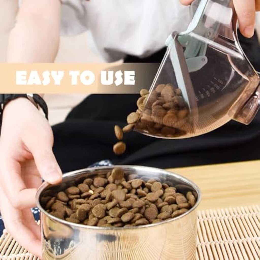 Scooping kibble from a food container