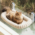 Cat window perch with round plush bed